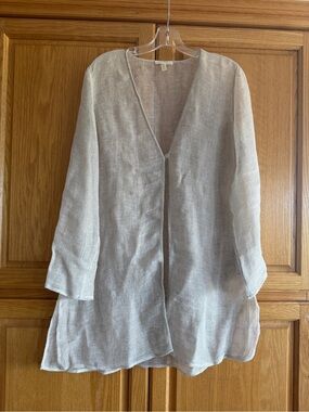 Eileen Fisher Open Weave Organic Linen Long Cardigan Size M